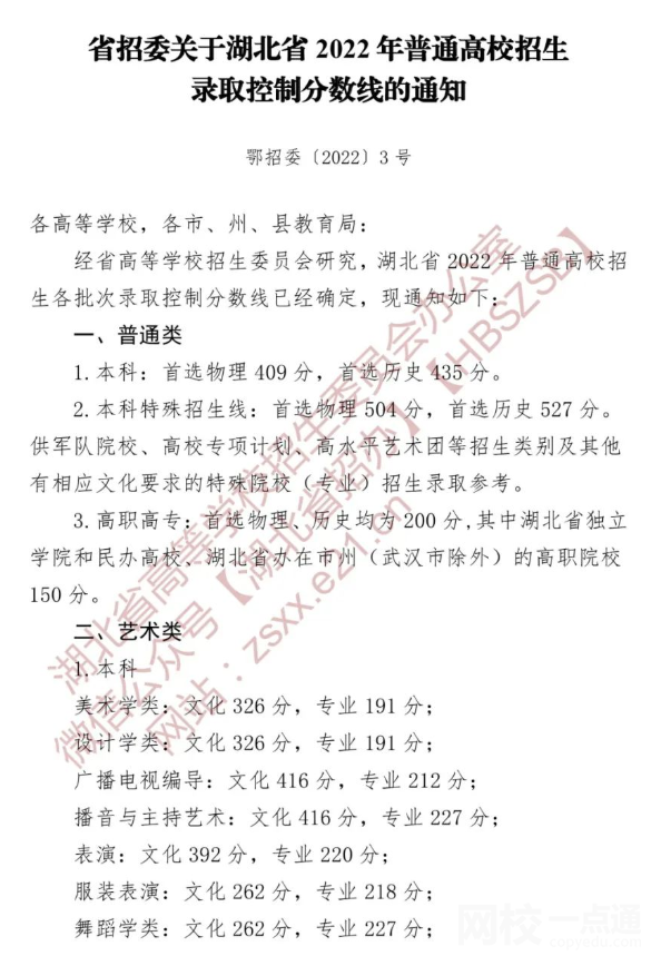 2022湖北省高考二本分數線多少分（湖北省高考理科文科分數線一覽表）